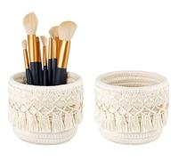 Mkono Lot de 2 mini paniers de rangement en macramé pour pinceaux de maquillage style bohème pour stylos, crayons, taille XS, ivoire