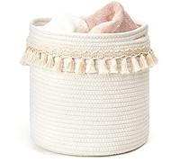 Mkono Panier de rangement décoratif en corde de coton macramé de style bohème pour décoration de chambre d'enfant, placard, jouets de bébé, magazines, housse de plantes en pot, salon, chambre à