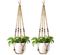 Mkouo 2 Pcs Cintres pour Plantes Panier Suspendu pour jardinière intérieure Support de Pot de Fleur Corde de Jute with Beads No Tassels, 89cm