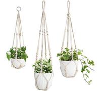 Mkouo 3 Pack Cintres en macramé Intérieur Panier Suspendu pour jardinière Support de Pot de Fleur Corde de Coton with Beads No Tassels, 58cm/73cm/89cm