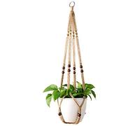 Mkouo Cintre pour Plante Panier Suspendu pour jardinière intérieure Support de Pot de Fleur Corde de Jute with Beads 89cm