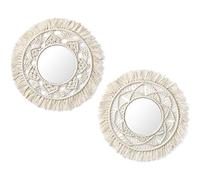 Mkouo Miroir Mural Suspendu with Frange en macramé 2 Set Small Round Decoratic Boho Antique Miroir for Apartment LivingRoom Bedroom Baby Nursery,Beautiful Gift Ideas