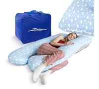 MKS Coussin de Grossesse pour Dormir 100x150 cm - Oreiller de Grossesse Ergonomique en U - Grand Support d’Allaitement - Accessoire maternité Lavable en Bambou Doux - (Coton/Nuages)