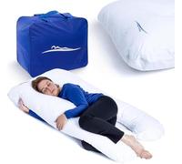 MKS Coussin de Grossesse pour Dormir 100x150 cm - Oreiller de Grossesse Ergonomique en U - Grand Support d’Allaitement - Accessoire maternité Lavable en Bambou Doux - (Coton/Blanc)