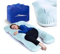 MKS Coussin de Grossesse pour Dormir 100x150 cm - Oreiller de Grossesse Ergonomique en U - Grand Support d’Allaitement - Accessoire maternité Lavable en Bambou Doux - (Micropeluche/Bleu Ciel)