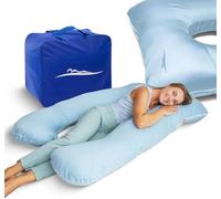 MKS Coussin de Grossesse pour Dormir 100x150 cm - Oreiller de Grossesse Ergonomique en U - Grand Support d’Allaitement - Accessoire maternité Lavable en Bambou Doux - (Bambou/Bleu Clair)