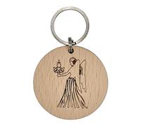 mks'créa - Porte-clés rond gravé en bois de hêtre avec signe astrologique gravé, personnalisable, cadeau anniversaire, mariage, pendaison de crémaillère, fiançailles. (Vierge)