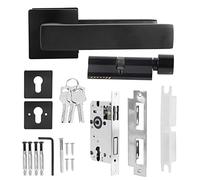 MKSDJFKA Ensemble de poignées de cylindre de serrure noires simples et réglables, à clé - accessoire de bouton de porte verrouillable, poignée à levier en alliage de zinc avec noyau de