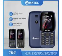 MKTEL 106 caractéristique téléphone 1.77 "affichage 800mAh batterie double SIM double veille forte torche MP3 MP4 FM Radio Bluetooth GPRS Bleu