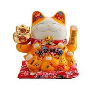 Mkuha Maneki Neko à Bras Mobile, Chat Chinois Porte Bonheur en Porcelaine, Feng Shui Porte, Statuette en Céramique Décorer pour Le Bureau à Domicile et Le Magasin,Orange Yellow,1