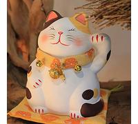 Mkuha Maneki Neko en Céramique, Chat Chinois Porte en Porcelaine, Feng Shui Porte, Bonheur Statuette Lucky Cat Décorer pour Le Bureau à Domicile et Le Magasin 11x9x13.5CM/4.3x3.5x5.3Inch,Blanc