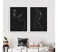 MKWDBBNM Abstrait Femme Visage Un Dessin au Trait Mur Art Toile Peinture Affiches Affiches Noir et Blanc Minimaliste Moderne décoration Murale | 40x60cmx2 Pas de Cadre