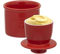 MKYHBOO Beurrier en céramique, pot à beurre hermétique avec couvercle pour comptoir, beurrier français rond, beurrier en porcelaine avec couvercle (rouge)