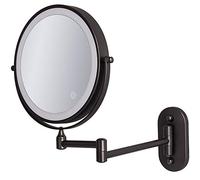 MKYOKO Miroir de Rasage Rechargeable par USB avec grossissement 5X, Miroir de Salle de Bain LED à arrêt Automatique, Montage Mural, pivotant à 360° et Extensible, 20,3 cm, Noir