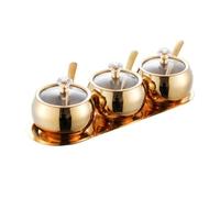 MKYYIOED Boîte à Déjeuner En Acier Inoxydable Ensemble de pots à épices 3 compartiments en acier inoxydable 304 avec cuillères service et plateau(Color2)