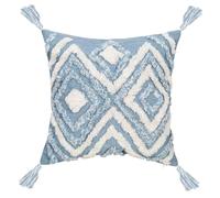 MKYYIOED Housse Coussin Lot de 2 Housses Coussin décoratives à Motifs géométriques Bleus avec Pompons for canapé, Chambre Coucher, Salon(PE9484E-1-45x45cm)