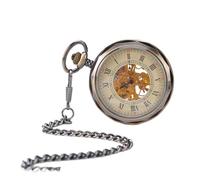 MKYYIOED Montre A Gousset Antique Bronze No Cover Mechanical Pocket Watch Skeleton Numerals Dial with Chain Reloj Clock for Male