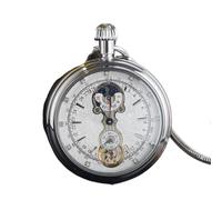 MKYYIOED Montre A Gousset Antique Vintage Brass Mechanical Pocket Watch Sub-dial Tourbillon Numerals with Chain Men Women(Style2-silver)