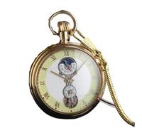 MKYYIOED Montre A Gousset Antique Vintage Brass Mechanical Pocket Watch Sub-dial Tourbillon Numerals with Chain Men Women(Style1-gold)