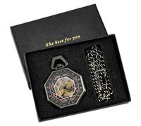 MKYYIOED Montre A Gousset Fashion Octagonal Design Chain Mechanical Pocket Watch Men's Skeleton Dial Manual Winding Watches(Bronze with Box)