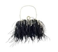 MKYYIOED Pochette de soirée tendance en fourrure et perles for femme, sac à main élégant poils d'autruche(Black)