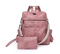 MKYYIOED Sac A Dos Sac à dos en cuir souple for femme, style décontracté, rétro, cartable for(Pink)