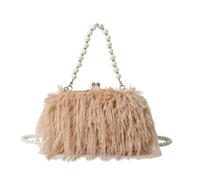 MKYYIOED Sac messager portable en plumes d'autruche for femme, avec chaîne et perles(Khaki)