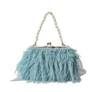MKYYIOED Sac messager portable en plumes d'autruche for femme, avec chaîne et perles(Light blue)