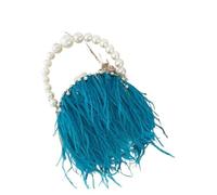 MKYYIOED Sacs à main en plumes d'autruche for femmes, pochette de soirée avec chaîne perles, fourre-tout(Blue)
