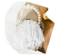 MKYYIOED Sacs à main en plumes d'autruche for femmes, pochette de soirée avec chaîne perles, fourre-tout(White)
