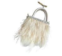 MKYYIOED Sacs de soirée en fourrure douce for femmes, sacs à main plumes d'autruche, tendance décontractés avec diamants, petits(Champagne)