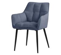 ML-Design 1x Chaise de Salle à Manger en Tissu Éponge, Bleu, Chaise de Cuisine avec Assise Rembourrée Épaisse et Pieds Métalliques Noir, Dossier et Accoudoirs, Fauteuil Ergonomique, Design Élégant