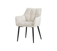 ML-Design 1x Chaise de Salle à Manger en Tissu Éponge, Crème, Chaise de Cuisine avec Assise Rembourrée Épaisse et Pieds Métalliques Noir, Dossier et Accoudoirs, Fauteuil Ergonomique, Design Élégant