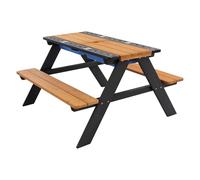 ML-Design 2en1 Ensemble pour Enfants 2 Bancs et Table de Jeux de Sable et d'eau, Brun Naturel, Bois Massif/Métal, Plateau Amovible avec 2 Bacs de Jeu en Plastique Bleu, 4 Places, Trou pour Parasol