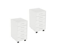 ML-Design 2x Caisson à 5 Tiroir avec Roulettes Blanc - 33x38x63,5 cm - Panneau de Blanc