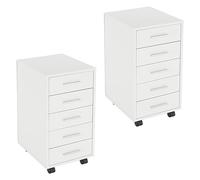 ML-Design 2X Caisson Mobile à 5 Tiroirs, 33x38x63,5cm, Armoire de Bureau avec roulettes Blanche pour Dossiers et Home Office, Meuble de Rangement, Poignées en Aluminium, Chariot Organisateur Moderne