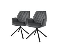 ML-Design 2X Chaise de Salle à Manger Anthracite, en Velours, Pivotante, avec Accoudoirs et Dossier, Assise Rembourrée, Pieds Métalliques, Fauteuil Moderne, Ergonomique, Chaise Cuisine, Lounge, Salon
