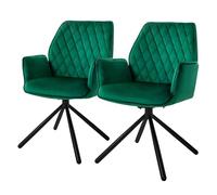 ML-Design 2X Chaise de Salle à Manger Vert Foncé, en Velours, Pivotante, avec Accoudoirs et Dossier, Assise Rembourrée, Pieds Métalliques, Fauteuil Moderne, Ergonomique, Chaise Cuisine, Lounge, Salon