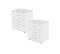 ML-Design 2x Table de Chevet avec 3 Tiroirs, Blanc, 45x52x34 cm, en Bois, Table de Nuit