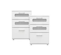 Table d'appoint Non renseigné ML-Design 2x Table de Nuit avec 3 Tiroirs, dont 2 avec Insert en Verre Satiné, Blanc,