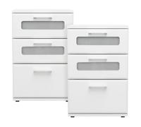 ML-Design 2x Table de Nuit avec 3 Tiroirs, dont 2 avec Insert en Verre Satiné, Blanc, 40x60x38 cm, Bois MDF, Table de Chevet