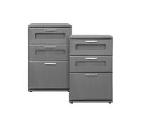 ML-Design 2x Table de Nuit avec 3 Tiroirs, dont 2 avec Insert en Verre Satiné, Gris, Grau