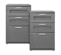 ML-Design 2x Table de Nuit avec 3 Tiroirs, dont 2 avec Insert en Verre Satiné, Gris, Grau