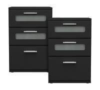 ML-Design 2X Table de Nuit avec 3 Tiroirs, Dont 2 avec Insert en Verre Satiné, Noir, 40x60x38 cm, Bois MDF, Table de Chevet, Console de Nuit Commode, Adaptée à Chaque Lit Chambre à Coucher ou Bureau