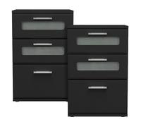 ML-Design 2x Table de Nuit avec 3 Tiroirs, dont 2 avec Insert en Verre Satiné, Noir, 40x60x38 cm, Bois MDF, Table de Chevet