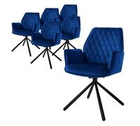 ML-Design 6x Chaise de Salle à Manger Pivotante Bleu Foncé en Velours Assise Rembourrée Fauteuil Moderne Chaise Cuisine Lounge