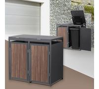 ML-Design Abri Cache 2 Poubelles, 132x80x120cm 240L, Anthracite Aspect Bois Foncé en Acier, Couvercle Rabattable et Porte Clôture, Protection Visuelle, Habillage Conteneurs, Résistant aux Intempéries
