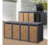 ML-Design Abri Cache 4 Poubelles, 260x80x120cm 240L, Anthracite Aspect Bois Claire en Acier, Couvercle Rabattable et Porte Clôture, Protection Visuelle, Habillage Conteneurs, Résistant aux Intempéries