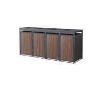 ML-Design Abri Cache 4 Poubelles 260x80x124cm 240L, Anthracite Aspect Bois Foncé en Acier,