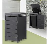 ML-Design Abri Cache pour 1 Poubelle, 68x80x120 cm Capacité 240L, Anthracite, en Acier, Couvercle Rabattable et Porte Clôture, Protection Visuelle, Habillage de Conteneurs, Résistant aux Intempéries